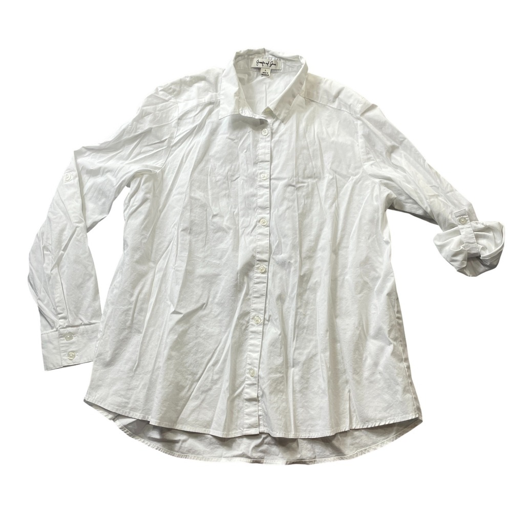 Jennifer and Grace Large White Blouse Roll‎ Tab Sleeves Long Sleeve Cotton Blend